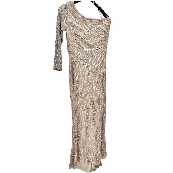 Mac Duggal Embellished One Shoulder Sequin Gown Rose Gold Size 10 NWT - Picture 4 of 14
